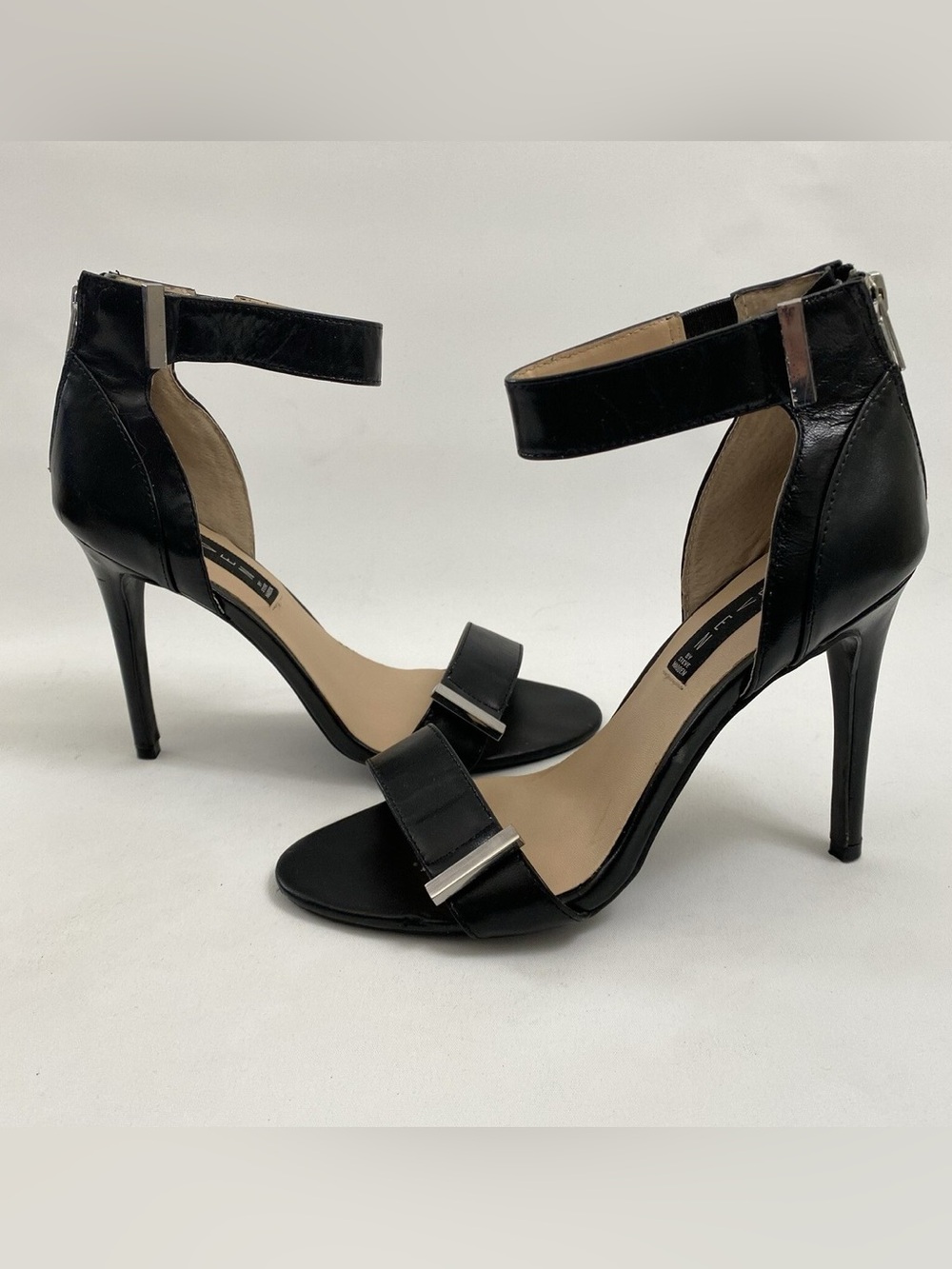 Steven By Steve Madden Black Ankle-Strap Stiletto Heels Silver Buckle Size 8
